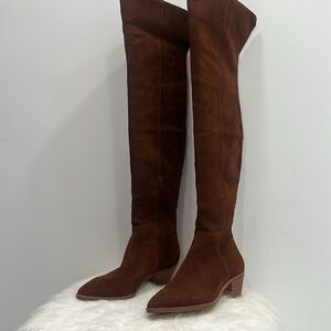 Knee high suede brown boots. NEVER WORN!